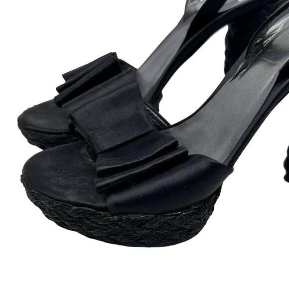 Stuart Weitzman Black Satin Bow Espadrille Slingback Pumps – Size 6 - Picture 4 of 9